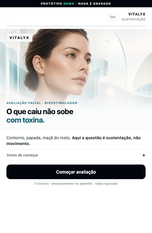 Tela inicial real da demonstração Bioestimulador; imagem estática, não é um quadro de uma gravação